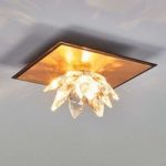 Loftlampe Fiore med bladguld og krystal
