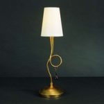 Paola – gylden bordlampe med tekstilskærm