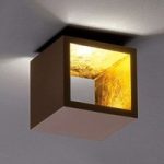Terningformet LED-loftlampe Cubò, brun, guld