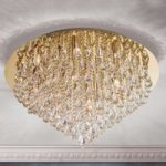 Krystal loftslampe Helene i guld, 75 cm