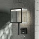 Udendørs LED-væglampe Cube, grafit, med sensor